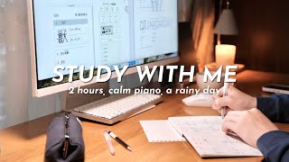 📚 2HOUR STUDY WITH ME  🎹 Calm Piano Gentle Rain  Japanese Study  Pomodoro 255 [upl. by Ayanal]