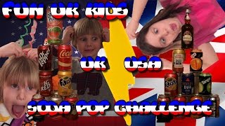 Fun UK Kids Food Challenge  UK vs USA  SODA POP CHALLENGE  20 Can Taste Test [upl. by Dafna879]