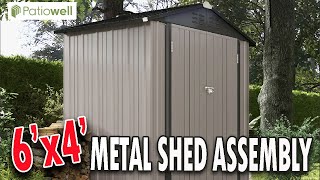 METAL SHED Unboxing amp Assembly  PATIOWELL Double Door Shed  6x4 Storage Building [upl. by Esila]