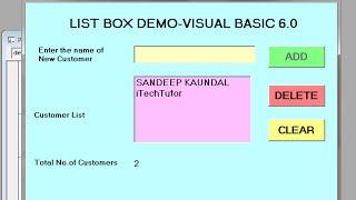 Learn Visual Basic 60 VB6 ListBox Control AddDelete and Clear items from List [upl. by Nonnerb]