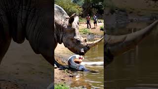 Rhino meets giant white python by the lake youtubeshorts pythonsnake animals giantpython snake [upl. by Holly-Anne]