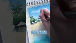 🌴 Watercolor summer beach tutorial ☀️watercolor art painting watercolour watercolorart [upl. by Favien]