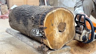 See How An Experienced Young Carpenter Turned A Rotten Log Into A Thousand Dollar Coffee Table [upl. by Jeritah]