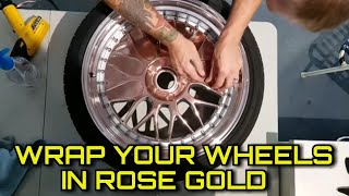 WRAP YOUR WHEELS IN ROSE GOLD CHROME  How To Vinyl Wrap Wheels By ckwraps [upl. by Sidwel]