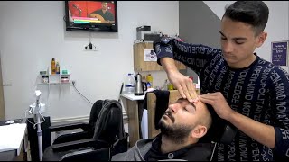 ASMR YOUNG TURKISH BARBER HEAD FACE AND BACK MASSAGE Perfect Relaxing [upl. by Aliuqehs]