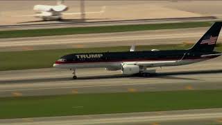 Up in the air Trumps plane departs airport following his arraignment [upl. by Maureen406]