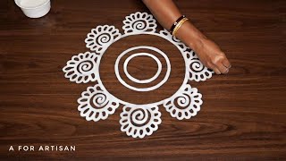 Easy Round Flower Rangoli Designs for BEGINNERS🌺 Step by Step Special Alpona Designs for FESTIVAL 🌷 [upl. by Goddart]