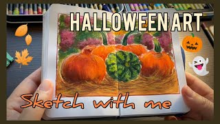 Halloween art 🎃👻🍁 pumpkins in watercolour 🍂 [upl. by Thisbee]