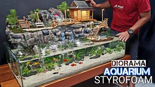 How to Make a Mini Waterfall Garden Valley Japanese House Diorama for Aquarium Decoration [upl. by Ioab]