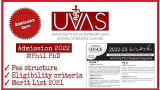 UVAS MPhil amp PhD Admission 2022  Fee structure Eligibility criteria amp Closing Merit of UVAS [upl. by Ydolem]