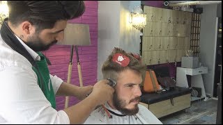 ASMR Turkish Barber Haircut and Beard Trim Short Massage Included [upl. by Esiled440]