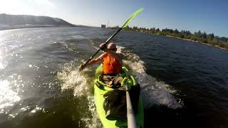 Amazing Kayak Wake Surfing with Captain Snorkelborkshorts [upl. by Niliac]