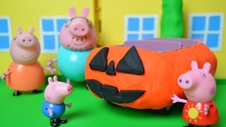 Peppa Pig Halloween Episode PlayDoh Pumpkin Car Mammy Pig Daddy Pig Kids Story [upl. by Cesya]