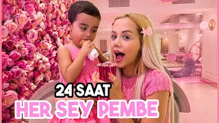 24 SAAT HER ŞEY TEK RENK PEMBE Pembe Hamburger Pembe Makarna herşeypembe [upl. by Villada697]