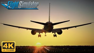 Microsoft Flight Simulator 2020 4K MAXIMUM GRAPHICS 777300ER Sunset Landing In Chicago  ULTRA [upl. by Olly944]