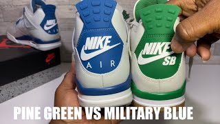 TOUGH DECISION PINE GREEN JORDAN 4 SB VS BLUE JORDAN 4 🤔 WHICH ONE YOU CHOOSING WITH ON FOOT [upl. by Anidam]