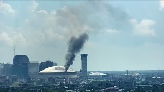 Part of Superdome Roof Catches Fire [upl. by Godard]