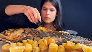 HUGE GRILLED FISH amp POTATOES  MUKBANG  ASMR  EATING SOUNDS [upl. by Eidac]