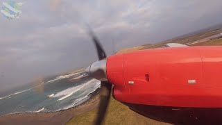 Loganair Saab 340 Evening Crosswind Takeoff at Sumburgh  Shetland [upl. by Suixela]