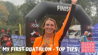 My First Duathlon  Top Tips for a Beginner  Clean Coach Katie [upl. by Eimrots]