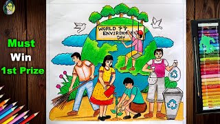 World Environment Day Drawing  Environment Day Poster Drawing  Vishva Paryavaran Divas Per Drawing [upl. by Phelgon486]