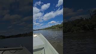 18ft 83 monark flatboat 100hp boatriverboat flatbottom johnsonhoursepower river sandbanks [upl. by Nicolea]