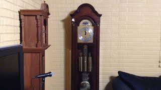 Colonial Triple Chime Grandfather Clock chimes 12 PM Westminster Chimes [upl. by Ahsiruam]