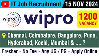 IT JOB  Wipro  1200 Vacancy  Recruitment 15 NOV 2024  Chennai Coimbatore Bengalore  in Tamil [upl. by Stargell466]