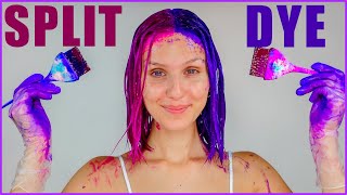 Dyeing my hair HALF PINK HALF PURPLE and it looks SICK [upl. by Ecyor]