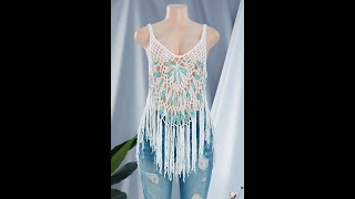 Summer new see through crochet tassels sexy hot beach coverups A74216 [upl. by Neron]