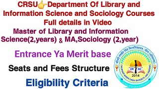 CRSU👉Department Of Library and Information Science and Sociology Courses Full details in Video [upl. by Lehcer]