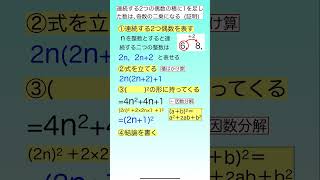 【1分で中学数学】中3文字式 ①二つの偶数の積に1を足す 整数 奇数の二乗 証明 文字式 因数分解 [upl. by Awad]