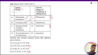Match ListI with ListII ListI Event ListII Stage of ProphaseI MeiosisI A Chiasmata [upl. by Idnic]