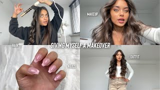 giving myself a makeover makeup nails hair and outfit [upl. by Sevart633]