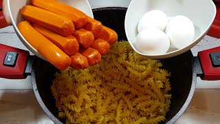 ALMOÇO SUPER FÁCIL E RÁPIDO Salsicha ovos e macarrão  Receita simples [upl. by Ahsitan]