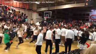 High school crowd goes wild after improbable buzzer beater wins game [upl. by Arnulfo]