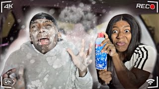 SPRAYING SNOW ALL OVER ANGRY GIRLFRIEND PRANK ❄️ 😱‼️ [upl. by Zak]