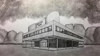 Villa Savoye  How to Draw Villa Savoye in Two Point Perspective [upl. by Ardnoyek]