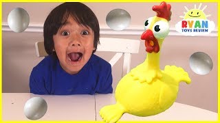 Squawk Chicken Egg Game for kids and Kinder Surprise toys for winner [upl. by Medwin]