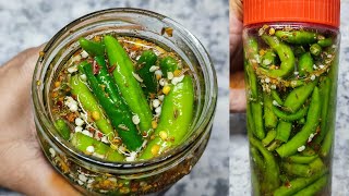 Hari Mirch Ka Achar  Mirch Ka Achar Sirke Wala  Instant Green Chilli Pickle  Golden Kitchen [upl. by Lucila]