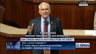 Sep 12 2024  Rep Doggett speaks out against EV battery restrictions [upl. by Eednahs]