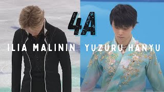 Ilia Malinin amp Yuzuru Hanyu QUAD AXEL  side by side comparison [upl. by Nomae]