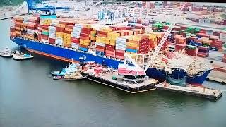 Drone views of MV Dali in Baltimore by Minorcan Mulletand drone over the waterMy review [upl. by Vaenfila]