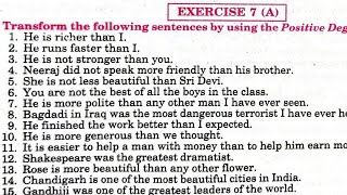 transformation exercise 7a  interchange comparison of degrees transformation of sentences class 12 [upl. by Htebaras701]