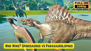 Who wins Spinosaurus vs Parasaurolophus  Jurassic World Evolution [upl. by Atnuahsal]