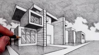 How to Draw in 2Point Perspective Modern House [upl. by Stinky218]