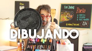 DIBUJANDO pintando una Paella con rotuladores acrílicos  Ganarse la vida con arte Pizarras  TIPS [upl. by Gussie]