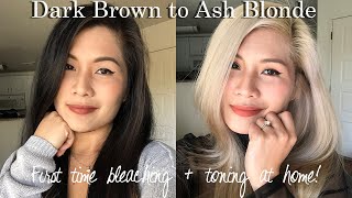 First time bleaching my hair at home Dark brown to ash blonde using Brad Mondo’s guide [upl. by Ahsercel]