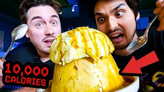 I Tried Japans GIANT PUDDING Challenge ft AbroadinJapan  10000 CALORIES [upl. by Dalli]