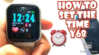 HOW TO SET THE TIME AND DATE ON Y68 SMARTWATCH  TUTORIAL  ENGLISH [upl. by Rosenthal]